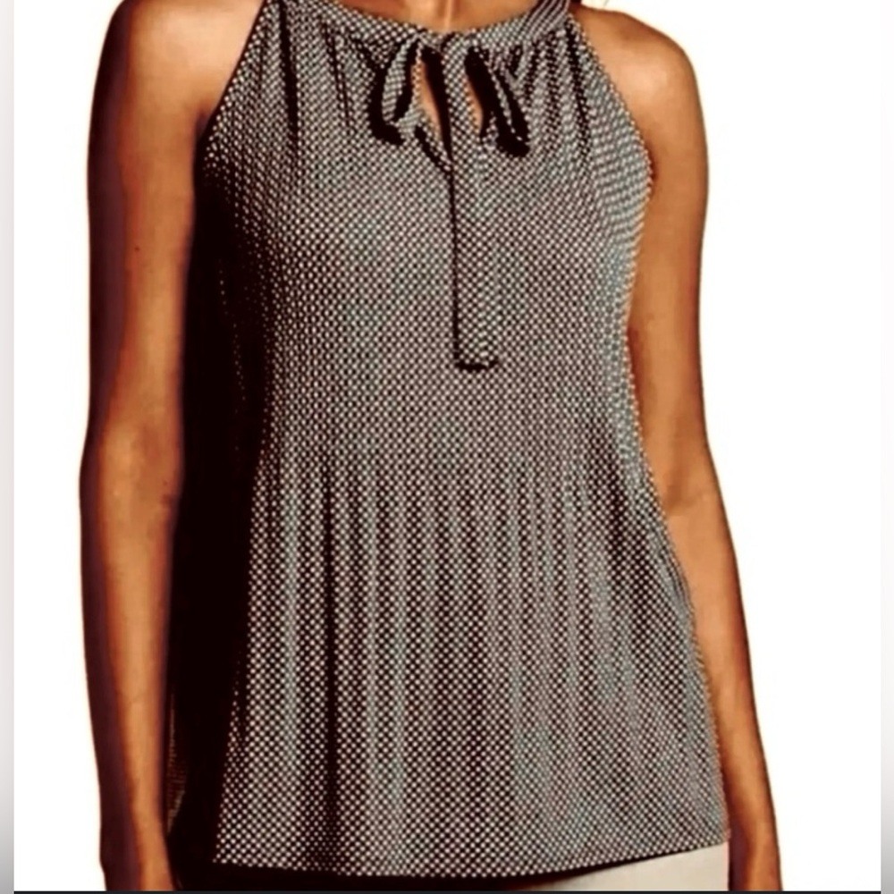 ADRIANNA PAPELL Polka Dot Halter Neck Pleated Top
